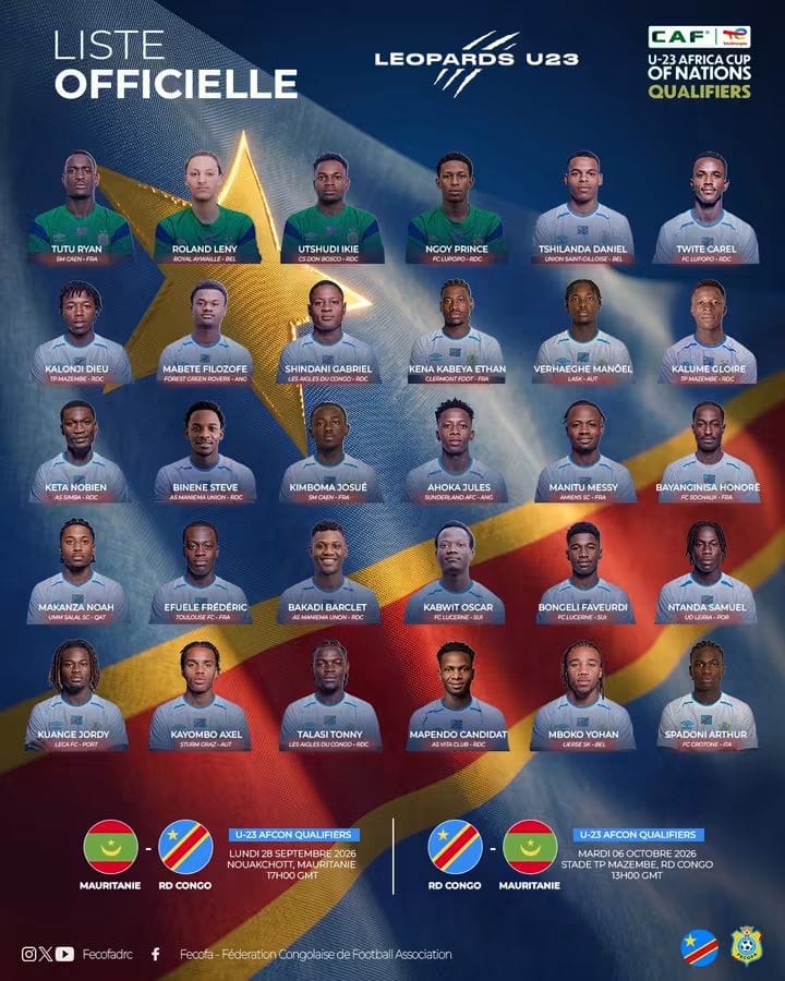 Léopards U23 : Une nouvelle génération face à la Mauritanie